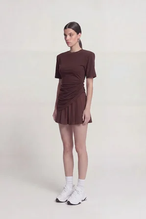 Büzgü Detaylı Vatkalı Demie Tshirt Kahve