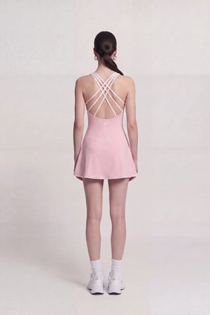 İçi Şortlu Sırtı İp Detaylı Mini Mariya Elbise Pembe