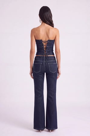 Çiçek Detaylı Düşük Bel Flare Clover Jean Pantolon Lacivert