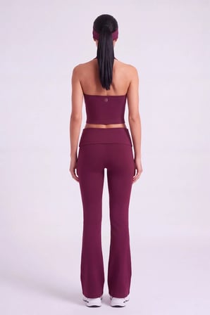 Beli Kıvrımlı Flare Ellen Tayt Pantolon Bordo