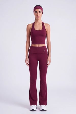 Beli Kıvrımlı Flare Ellen Tayt Pantolon Bordo