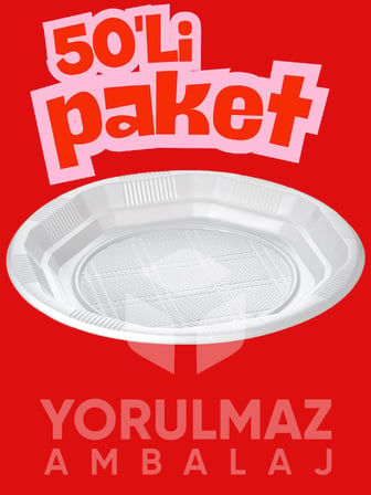 🍽️ 19 Cm Beyaz Plastik Tabak 50’li Paket🥗 Tek Kullanımlık – Hijyenik Ve Pratik
