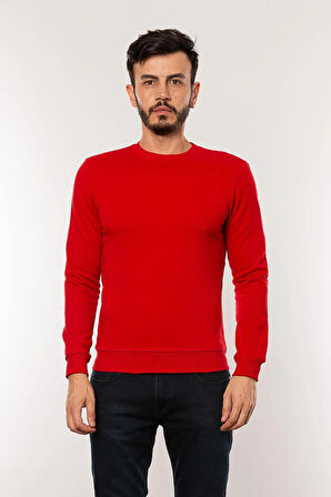 Cazador Caz 5610 Bisiklet Yaka 3 İplik Şardonsuz Erkek Kırmızı Basic Sweat