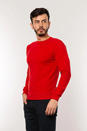 Cazador Caz 5610 Bisiklet Yaka 3 İplik Şardonsuz Erkek Kırmızı Basic Sweat