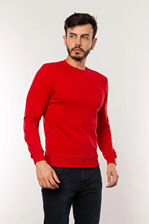 Cazador Caz 5610 Bisiklet Yaka 3 İplik Şardonsuz Erkek Kırmızı Basic Sweat