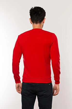 Cazador Caz 5610 Bisiklet Yaka 3 İplik Şardonsuz Erkek Kırmızı Basic Sweat