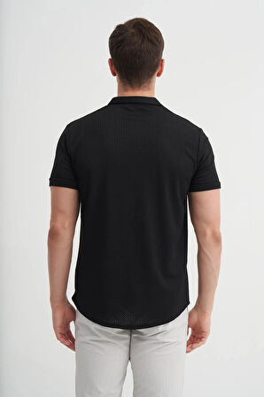 Cazador Regular Fit Örme Zigzag Dokulu Kısa Kol Gömlek