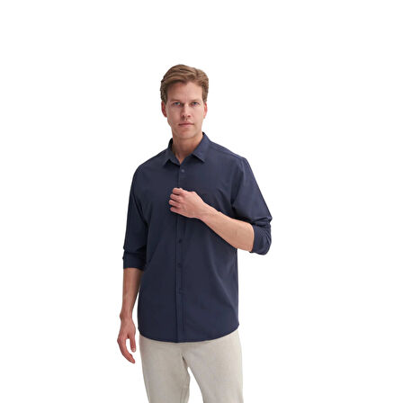 Regular Fit Dokuma Viscon Uzun Kol Gömlek