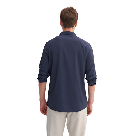 Regular Fit Dokuma Viscon Uzun Kol Gömlek