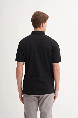 Cazador Regular Fit Jakarlı Zincir Desenli K.Kol Gömlek 2050 Siyah