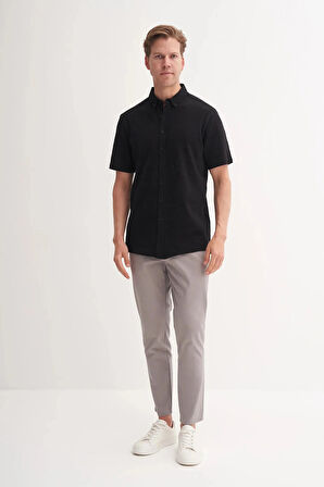 Cazador Regular Fit Jakarlı Zincir Desenli K.Kol Gömlek 2050 Siyah