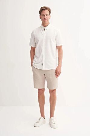 Cazador Regular Fit Jakarlı Zincir Desenli K.Kol Gömlek 2050 Ekru