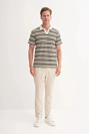Cazador Polo Yaka Regular Fit Örme Çizgili Tişört 4033