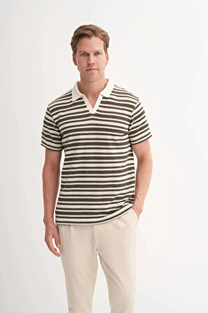 Cazador Polo Yaka Regular Fit Örme Çizgili Tişört 4033