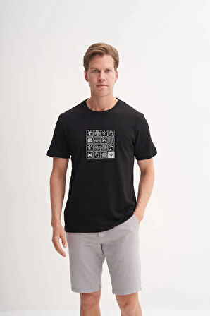 Cazador Slim Fit Bisiklet Yaka Pamuklu Desenli Tişört 4041