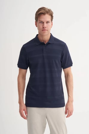 Cazador Polo Yaka Regular Fit Örme Çizgi Dokulu Tişört