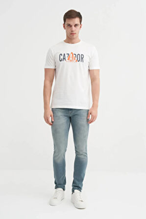 Cazador Slim Fit Bisiklet Yaka Pamuklu Baskılı Tişört