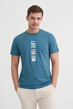 Cazador Slim Fit Bisiklet Yaka Pamuklu Baskılı Tişört