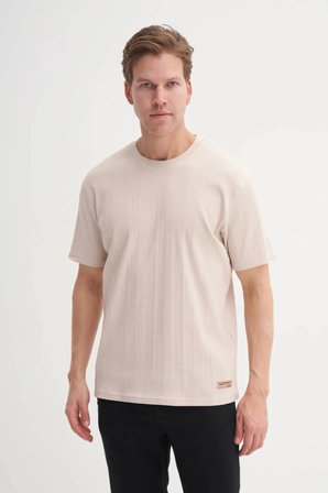 Cazador Bisiklet Yaka Slim Fit Likarlı Düz Tişört 4163 Bej