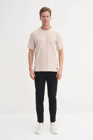 Cazador Bisiklet Yaka Slim Fit Likarlı Düz Tişört 4163 Bej