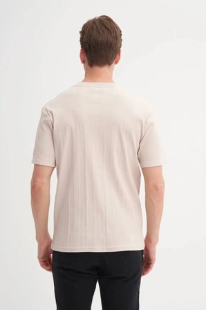Cazador Bisiklet Yaka Slim Fit Likarlı Düz Tişört 4163 Bej