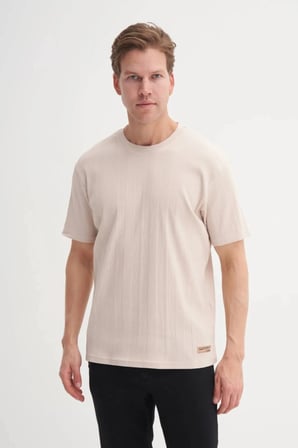 Cazador Bisiklet Yaka Slim Fit Likarlı Düz Tişört 4163 Bej
