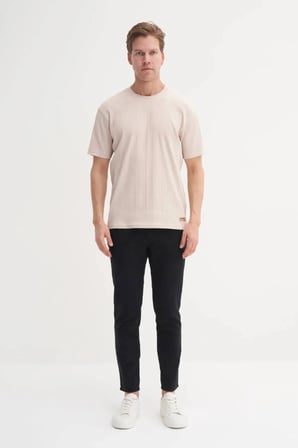 Cazador Bisiklet Yaka Slim Fit Likarlı Düz Tişört 4163 Bej