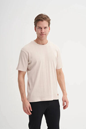 Cazador Bisiklet Yaka Slim Fit Likarlı Düz Tişört 4163 Bej