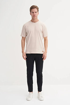 Cazador Bisiklet Yaka Slim Fit Likarlı Düz Tişört 4163 Bej