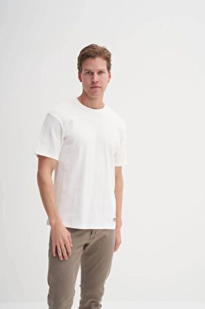 Cazador Bisiklet Yaka Slim Fit Likarlı Düz Tişört 4163 Ekru