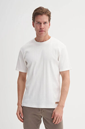 Cazador Bisiklet Yaka Slim Fit Likarlı Düz Tişört 4163 Ekru