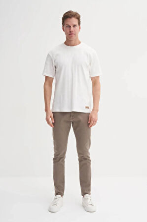 Cazador Bisiklet Yaka Slim Fit Likarlı Düz Tişört 4163 Ekru