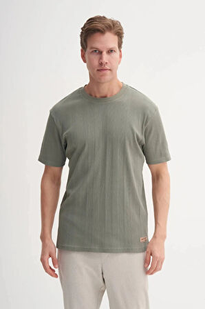 Cazador Bisiklet Yaka Slim Fit Likarlı Düz Tişört 4163 Haki