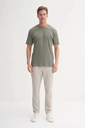 Cazador Bisiklet Yaka Slim Fit Likarlı Düz Tişört 4163 Haki