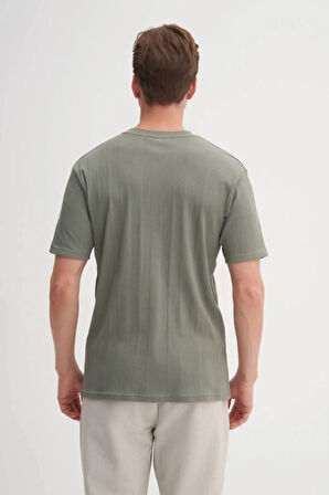 Cazador Bisiklet Yaka Slim Fit Likarlı Düz Tişört 4163 Haki