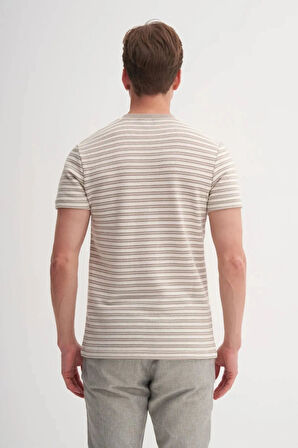 Cazador Bisiklet Yaka Slim Fit Jakarlı Çizgi Desenli Tişört