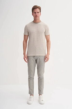 Cazador Bisiklet Yaka Slim Fit Jakarlı Çizgi Desenli Tişört