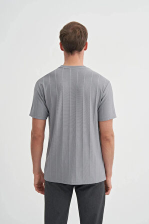 Cazador Regular Fit Bisiklet Yaka İnce Çizgili tişört