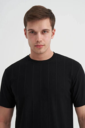 Cazador Regular Fit Bisiklet Yaka İnce Çizgili tişört