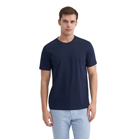 Erkek Slim Fit Bisiklet Yaka Pamuklu Düz Tişört