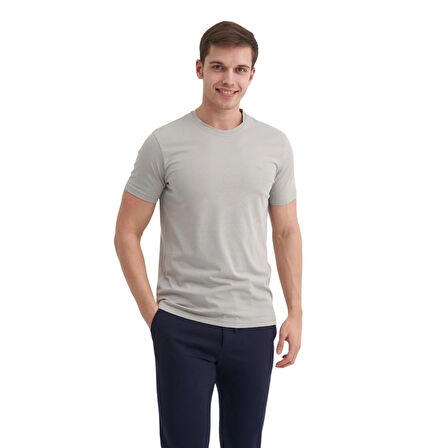 Erkek Slim Fit Bisiklet Yaka Pamuklu Düz Tişört 4623