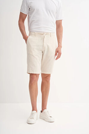 Cazador Slim Fit Dar Paça Keten Bermuda Şort 6108