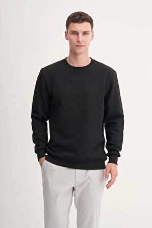 Regular Fit Baklava Desenli Kapitone Jakar Sweatshirt