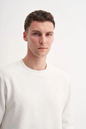 Regular Fit Baklava Desenli Kapitone Jakar Sweatshirt