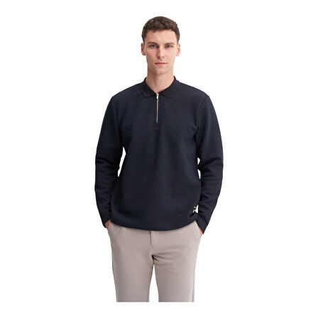 Premium Baklava Desenli Kapitone Jakar Polo Yaka Sweatshirt-53420