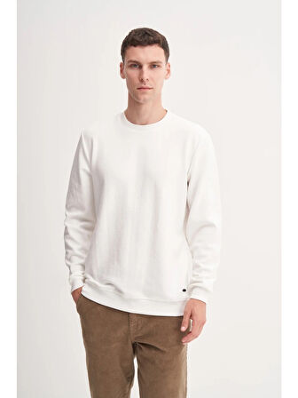 Cazador Premium Ince Desenli Jakar Viskon Karışımlı Regular Fit Sweatshirt Ekru 53520