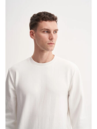 Cazador Premium Ince Desenli Jakar Viskon Karışımlı Regular Fit Sweatshirt Ekru 53520