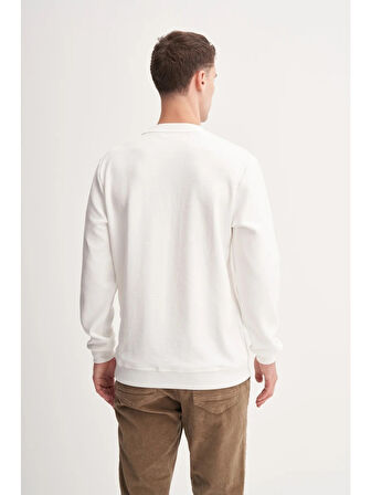 Cazador Premium Ince Desenli Jakar Viskon Karışımlı Regular Fit Sweatshirt Ekru 53520