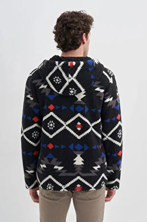 Cazador Vintage Desenli Kürklü Regular Fit Kapüşonlu Sweat Hırka-50940