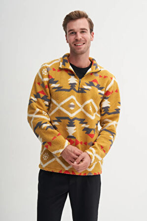 Cazador Vintage Desenli Kürk Dokulu Dik Yaka Regular Fit Sweatshirt-52440